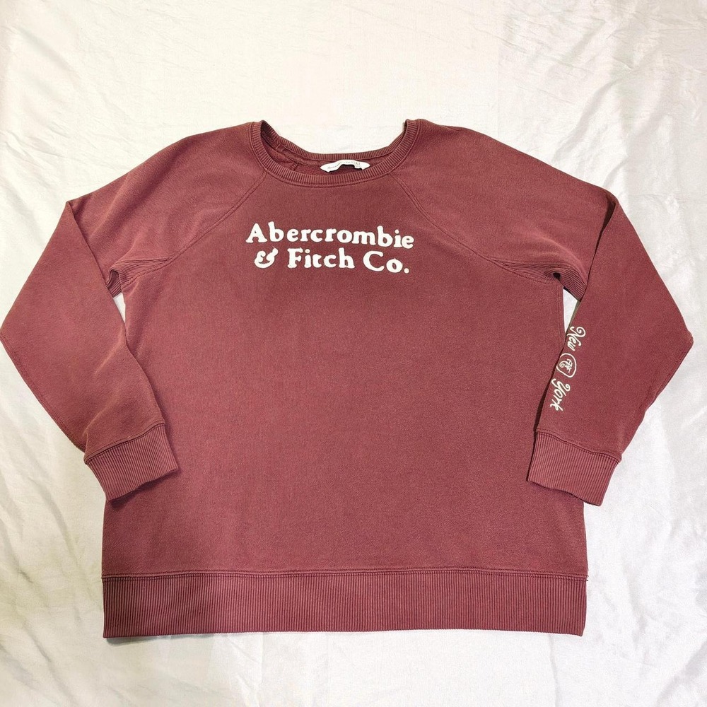 Abercrombie & Fitch Mens XL Burgundy Spellout Logo Crewneck Sweatshirt New York